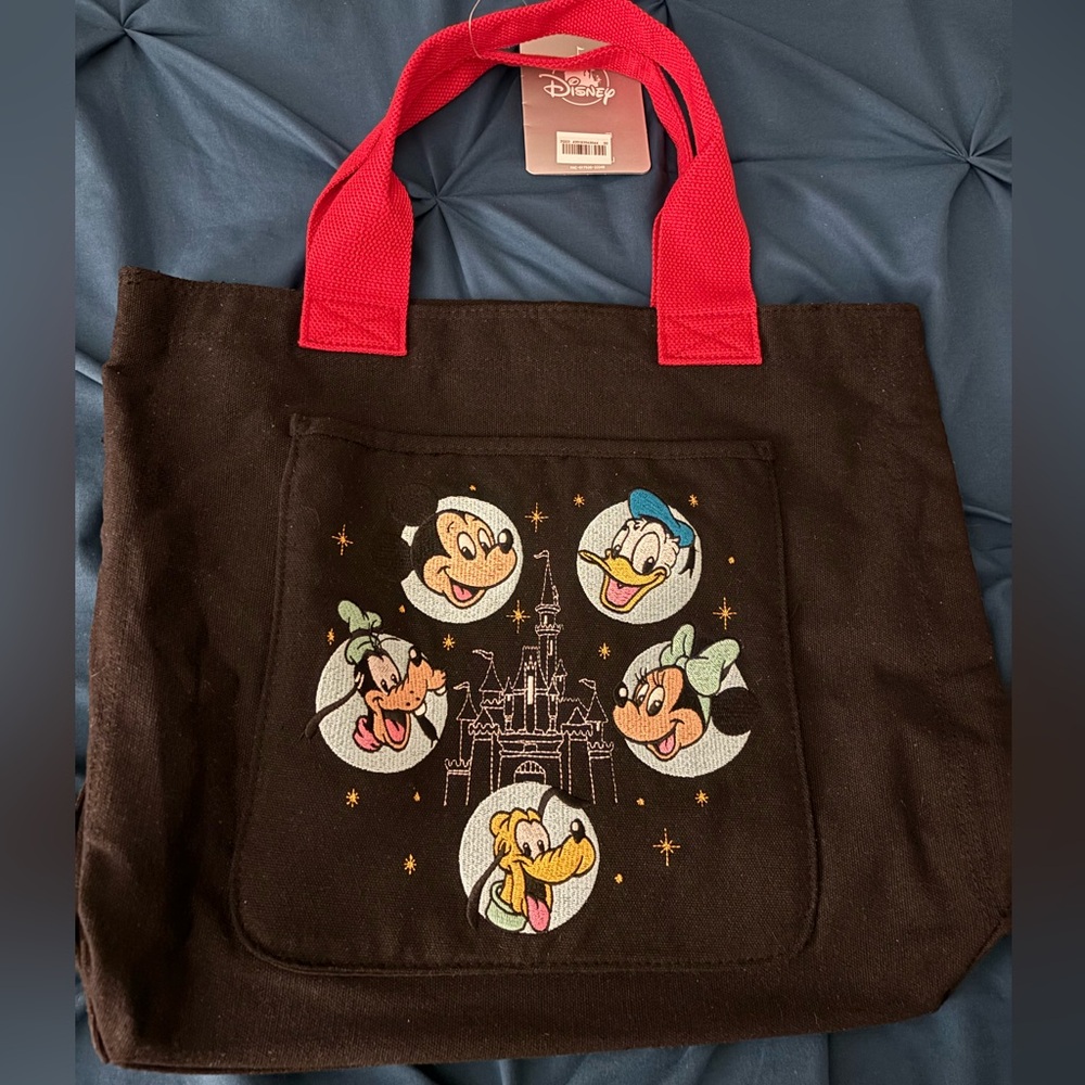 Black Disney character tote with front pocket